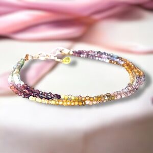 New Handmade Solid 14k Rose Gold Natural Ombre Sapphire Bracelet 6.9" - 7.5"